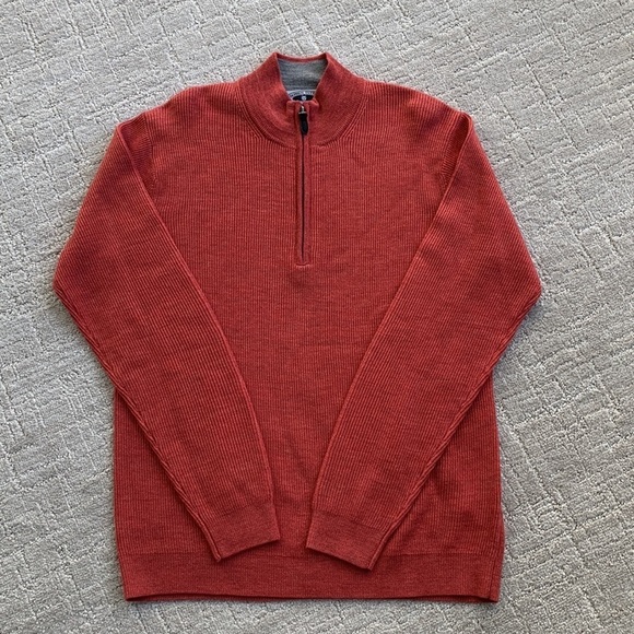 Merino Wool Extra Fine Quarter Zip Sunset Burnt Orange Sweater Men Medium NWT - Picture 3 of 7